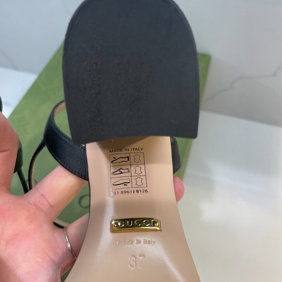 GUCCI - GG Marmont Leather Block Heel Sandal Black size 37 - US size 7 - Picture 3 of 8
